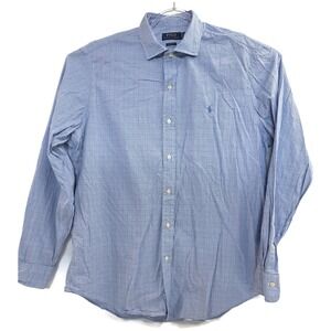 Polo Ralph Lauren Shirt Mens XL Blue Classic Fit Check Button Down Cotton‎